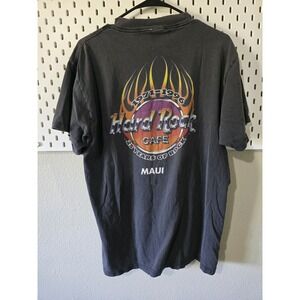 Hard Rock Cafe Maui Men's Size L T-shirt Black‎ 25 Years Of Rock Fire Flames